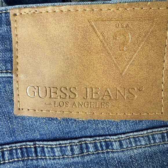 Guess Mens Athletic Tapered Denim Jeans Sz 32x32 (Actual 33 x 28) Med Dark Wash - Picture 9 of 11